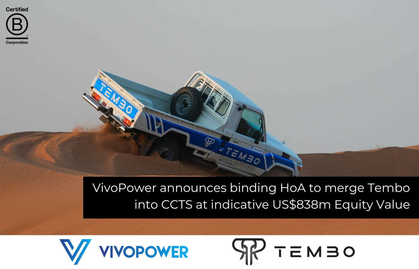 VivoPower announces binding heads of agreement to merge Tembo into 